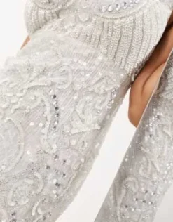 ASOS Edition - Vestito Midi Con Spalline Sottili E Bordi Ondulati Color Avorio Con Strass E Paillettes -Vendite ASOS Maternity || RIVER ISLAND || Monki 203922059 3