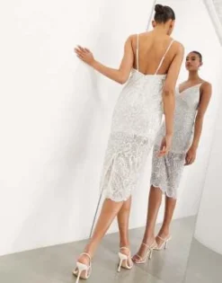 ASOS Edition - Vestito Midi Con Spalline Sottili E Bordi Ondulati Color Avorio Con Strass E Paillettes -Vendite ASOS Maternity || RIVER ISLAND || Monki 203922059 4