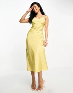Aria Cove - Vestito Midi Giallo In Raso Con Spalline A Canottiera E Finiture In Pizzo -Vendite ASOS Maternity || RIVER ISLAND || Monki 203924686 4