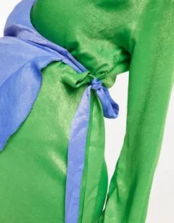 Flounce London Maternity - Vestito Lungo Blu E Verde A Contrasto Con Maniche A Palloncino E Volant -Vendite ASOS Maternity || RIVER ISLAND || Monki 203931945 3