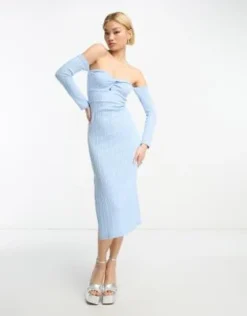 Rebellious Fashion - Vestito Midi In Maglia Blu Con Spalle Scoperte E Spacco Sulla Coscia -Vendite ASOS Maternity || RIVER ISLAND || Monki 203941869 4