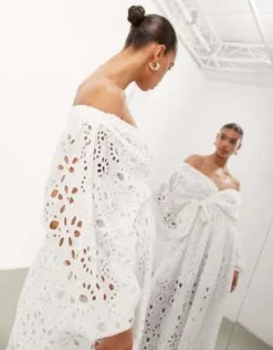ASOS EDITION - Vestito Midi In Pizzo Bianco Con Spalle Scoperte E Cintura Avvolgente -Vendite ASOS Maternity || RIVER ISLAND || Monki 203947694 3