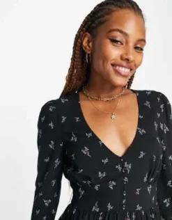 Monki - Vestito Midi Nero A Fiori Con Bottoni -Vendite ASOS Maternity || RIVER ISLAND || Monki 203953753 4