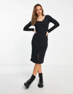 River Island - Vestito Midi In Maglia A Coste Con Bottoni Nero -Vendite ASOS Maternity || RIVER ISLAND || Monki 203960300 4