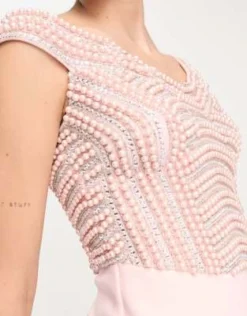 ASOS DESIGN Tall - Vestito Midi Con Spalle Scoperte E Perline Decorative Rosa A Portafoglio -Vendite ASOS Maternity || RIVER ISLAND || Monki 203960641 3