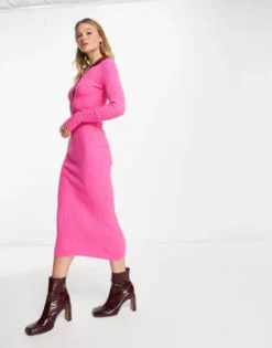 Y.A.S - Vestito Midi In Maglia Rosa Con Bottoni -Vendite ASOS Maternity || RIVER ISLAND || Monki 203967582 3