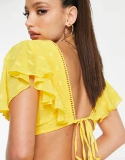 ASOS DESIGN Tall - Vestito Midi A Balze In Plumetis Giallo Con Inserto In Pizzo E Apertura Sul Retro -Vendite ASOS Maternity || RIVER ISLAND || Monki 203974181 2