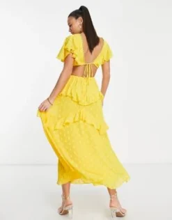 ASOS DESIGN Tall - Vestito Midi A Balze In Plumetis Giallo Con Inserto In Pizzo E Apertura Sul Retro -Vendite ASOS Maternity || RIVER ISLAND || Monki 203974181 4
