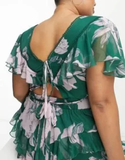 ASOS DESIGN Curve - Vestito Midi A Balze Verde E Lilla A Fiori In Con Inserto In Pizzo E Aperto Dietro -Vendite ASOS Maternity || RIVER ISLAND || Monki 203974221 4