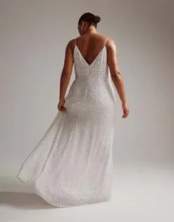 ASOS Edition Curve - Nia - Vestito Lungo Da Sposa Con Spalline Sottili, Drappeggio Laterale E Decorazioni Color Avorio -Vendite ASOS Maternity || RIVER ISLAND || Monki 203987510 3