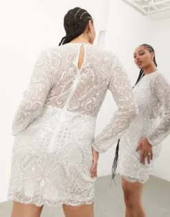 ASOS Edition Curve - Vestito Corto Avorio Con Bordi Ondulati E Decorazione Gioiello E Paillettes -Vendite ASOS Maternity || RIVER ISLAND || Monki 203987714 3