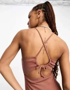 Miss Selfridge - Vestito Midi Allacciato Al Collo Color Caramello Con Lacci Sul Retro -Vendite ASOS Maternity || RIVER ISLAND || Monki 203989837 3