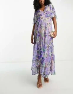 Hope & Ivy Maternity - Vestito Lungo A Portafoglio Blu A Fiori Con Maniche Con Volant -Vendite ASOS Maternity || RIVER ISLAND || Monki 203990659 4