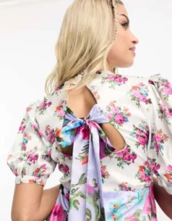 Hope & Ivy Maternity - Vestito Midi Allacciato Sul Retro Con Stampa A Fiori A Contrasto E Maniche A Sbuffo -Vendite ASOS Maternity || RIVER ISLAND || Monki 203990765 4