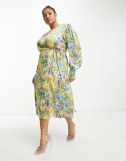 Hope & Ivy Plus - Vestito Midi Giallo E Verde A Fiori Con Laccio Avvolgente -Vendite ASOS Maternity || RIVER ISLAND || Monki 203994985 3