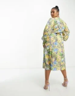 Hope & Ivy Plus - Vestito Midi Giallo E Verde A Fiori Con Laccio Avvolgente -Vendite ASOS Maternity || RIVER ISLAND || Monki 203994985 4