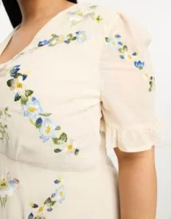 Hope & Ivy Plus - Vestito Midi Color Crema Con Ricami A Fiori E Bottoni Frontali -Vendite ASOS Maternity || RIVER ISLAND || Monki 203995021 3
