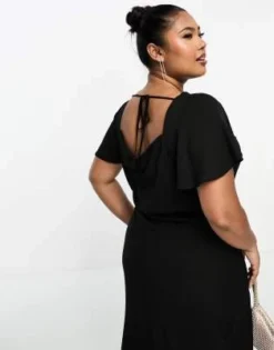 ASOS DESIGN Curve - Vestito Midi Nero Con Scollo Ad Anello E Maniche Con Volant -Vendite ASOS Maternity || RIVER ISLAND || Monki 204005119 3
