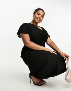 ASOS DESIGN Curve - Vestito Midi Nero Con Scollo Ad Anello E Maniche Con Volant -Vendite ASOS Maternity || RIVER ISLAND || Monki 204005119 4
