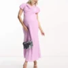 ASOS Maternity ASOS DESIGN Maternity - Vestito Midi Lilla Con Scollo Ad Anello E Maniche Con Volant