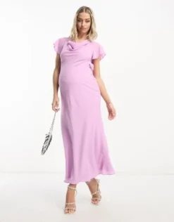 ASOS Maternity ASOS DESIGN Maternity - Vestito Midi Lilla Con Scollo Ad Anello E Maniche Con Volant -Vendite ASOS Maternity || RIVER ISLAND || Monki 204005290 4
