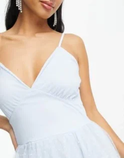 Vila Petite - Vestito Lungo Da Damigella In Tulle E Plumetis A Balze Blu -Vendite ASOS Maternity || RIVER ISLAND || Monki 204006819 3