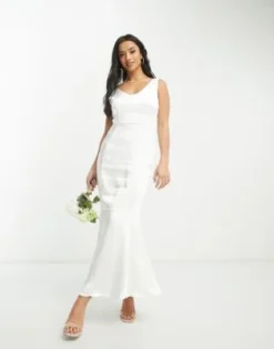Vila Petite - Vestito Da Sposa Lungo In Raso Bianco A Sirena -Vendite ASOS Maternity || RIVER ISLAND || Monki 204006904 3