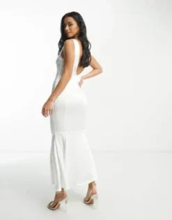 Vila Petite - Vestito Da Sposa Lungo In Raso Bianco A Sirena -Vendite ASOS Maternity || RIVER ISLAND || Monki 204006904 4