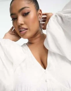 Vila Curve - Vestito Lungo Da Sposa Bianco Jacquard Con Bottoni E Maniche A Palloncino -Vendite ASOS Maternity || RIVER ISLAND || Monki 204007000 3