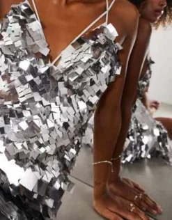 ASOS Edition - Vestito Midi Con Paillettes Quadrate Color Argento -Vendite ASOS Maternity || RIVER ISLAND || Monki 204008254 3