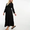 ASOS Maternity ASOS DESIGN Maternity - Vestito Midi A Balze Con Coulisse In Vita Per Allattamento Nero