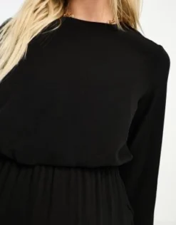 ASOS Maternity ASOS DESIGN Maternity - Vestito Midi A Balze Con Coulisse In Vita Per Allattamento Nero -Vendite ASOS Maternity || RIVER ISLAND || Monki 204020547 3