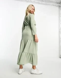 ASOS Maternity ASOS DESIGN Maternity - Vestito Midi A Balze Con Coulisse In Vita Per Allattamento Verde Salvia -Vendite ASOS Maternity || RIVER ISLAND || Monki 204020557 3