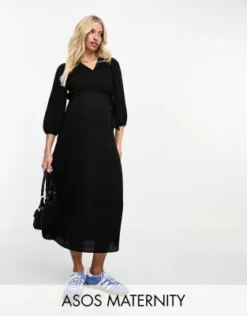 ASOS Maternity ASOS DESIGN Maternity - Vestito Midi A Portafoglio Da Allattamento Nero