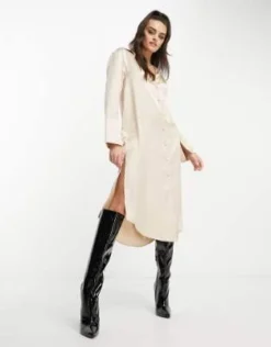 ASOS DESIGN - Vestito Camicia Midi Extra Largo In Raso Con Scollo Profondo Color Champagne -Vendite ASOS Maternity || RIVER ISLAND || Monki 204032962 4