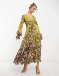 ASOS DESIGN - Vestito Midi Arricciato In Vita Con Maniche A Campana A Fiori Misti -Vendite ASOS Maternity || RIVER ISLAND || Monki 204033038 4