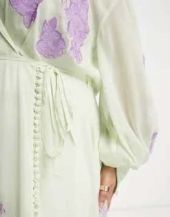 ASOS DESIGN Curve - Vestito Midi Verde Con Ricamo A Fiori, Inserto In Pizzo E Laccio In Raso -Vendite ASOS Maternity || RIVER ISLAND || Monki 204033149 3