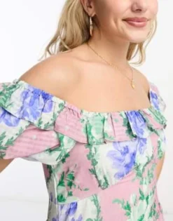 Hope & Ivy - Vestito Midi Con Spalle Scoperte E Stampa Blu A Fiori -Vendite ASOS Maternity || RIVER ISLAND || Monki 204045017 3