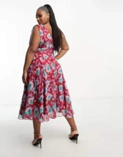 Hope & Ivy Plus - Vestito Al Polpaccio Senza Maniche Rosso A Fiori Sfumati -Vendite ASOS Maternity || RIVER ISLAND || Monki 204045462 2