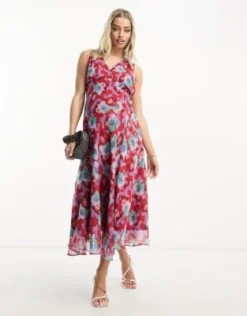 Hope & Ivy Maternity - Vestito Al Polpaccio Senza Maniche Rosso A Fiori Sfumati -Vendite ASOS Maternity || RIVER ISLAND || Monki 204045665 4