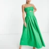 ASOS DESIGN Tall - Vestito Midi Strutturato Con Busto Arricciato E Gonna A Pieghe In Cotone Verde