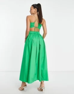 ASOS DESIGN Tall - Vestito Midi Strutturato Con Busto Arricciato E Gonna A Pieghe In Cotone Verde -Vendite ASOS Maternity || RIVER ISLAND || Monki 204045809 3