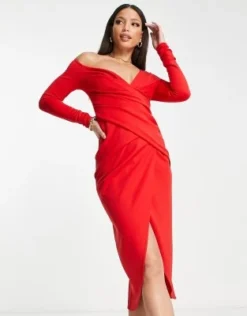 ASOS DESIGN Tall - Vestito Midi Rosso Con Pieghe E Spalle Scivolate -Vendite ASOS Maternity || RIVER ISLAND || Monki 204047926 4