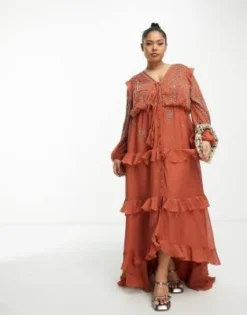 ASOS DESIGN Curve - Vestito Midi Morbido Color Ruggine A Fiori Con Bottoni -Vendite ASOS Maternity || RIVER ISLAND || Monki 204051974 3