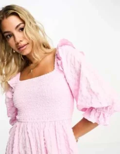 Miss Selfridge - Vestito Midi Rosa Testurizzato E Arricciato Con Volant -Vendite ASOS Maternity || RIVER ISLAND || Monki 204056097 4