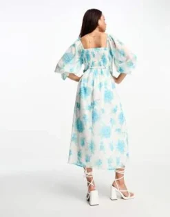 Miss Selfridge - Vestito Midi Arricciato In Chiffon Plumetis A Fiori Blu -Vendite ASOS Maternity || RIVER ISLAND || Monki 204056137 4