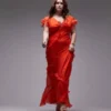 Topshop Curve - Vestito Midi Con Scollo A V E Volant Rosso