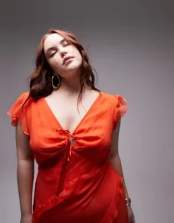 Topshop Curve - Vestito Midi Con Scollo A V E Volant Rosso -Vendite ASOS Maternity || RIVER ISLAND || Monki 204057012 3