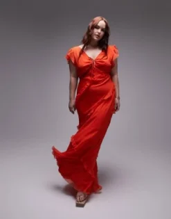 Topshop Curve - Vestito Midi Con Scollo A V E Volant Rosso -Vendite ASOS Maternity || RIVER ISLAND || Monki 204057012 4