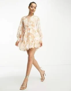 Forever New Petite - Vestito Corto Con Inserto In Pizzo Color Albicocca A Fiori -Vendite ASOS Maternity || RIVER ISLAND || Monki 204058825 3